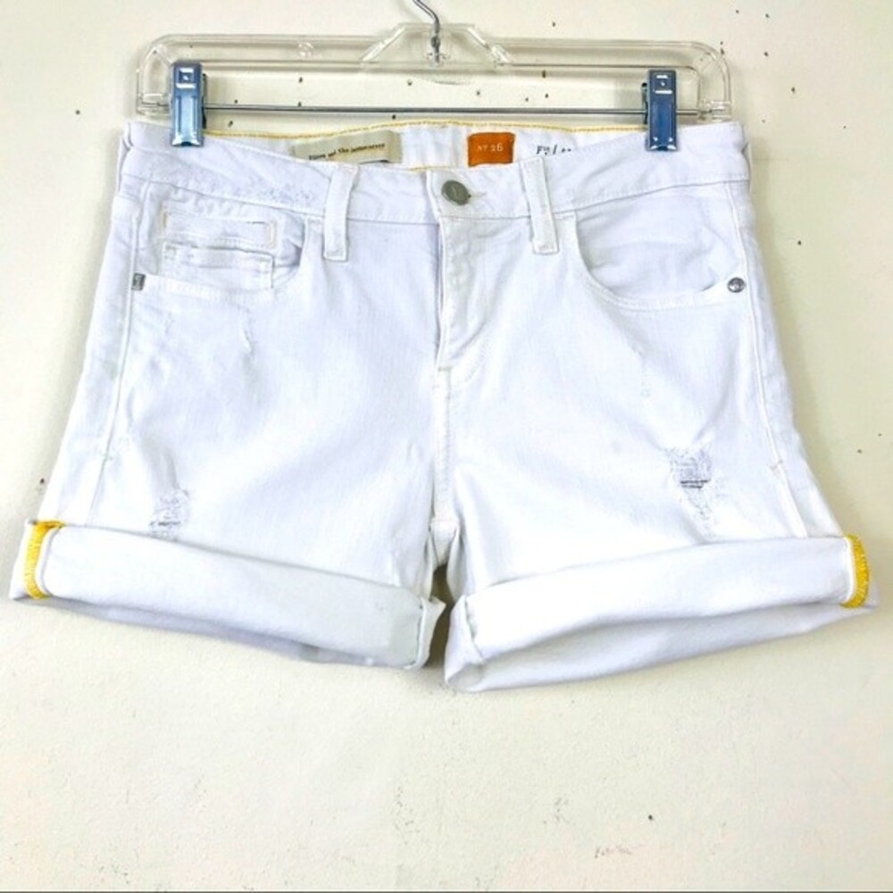 Anthropologie Pilcro Letterpress Stet Off White Distressed Jean Denim Shorts 26 - Picture 3 of 13
